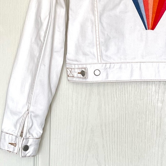 Maje White Paradise Rainbow Embroidery Denim Jacket US 6 Contemporary Festival - Picture 6 of 15